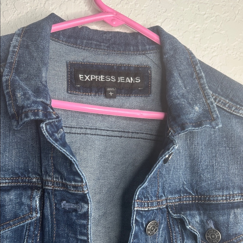 Express Blue Denim Jacket with Black Sleeves